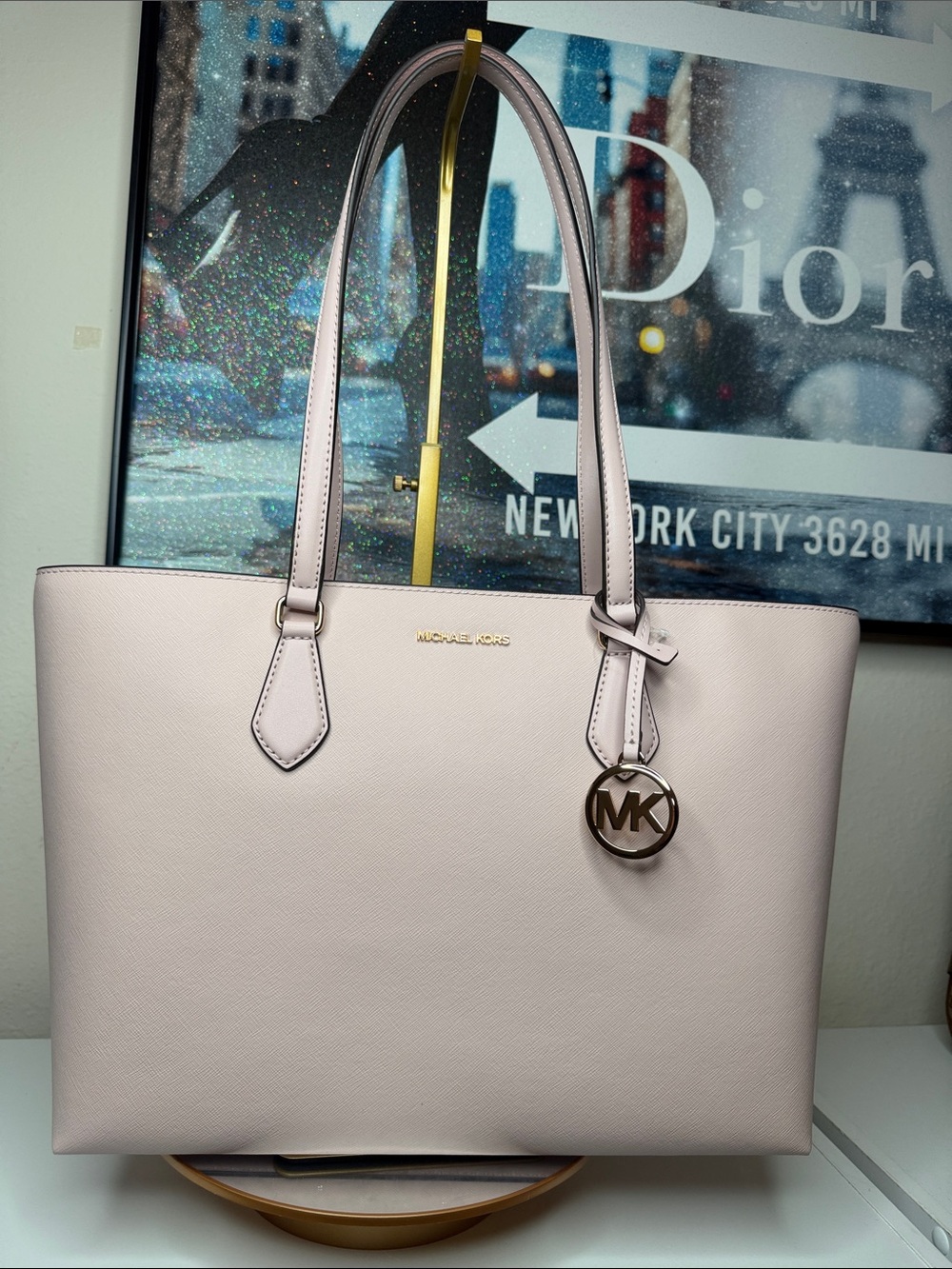 Michael Kors Blush Pink Saffiano Leather Tote with Logo Charm